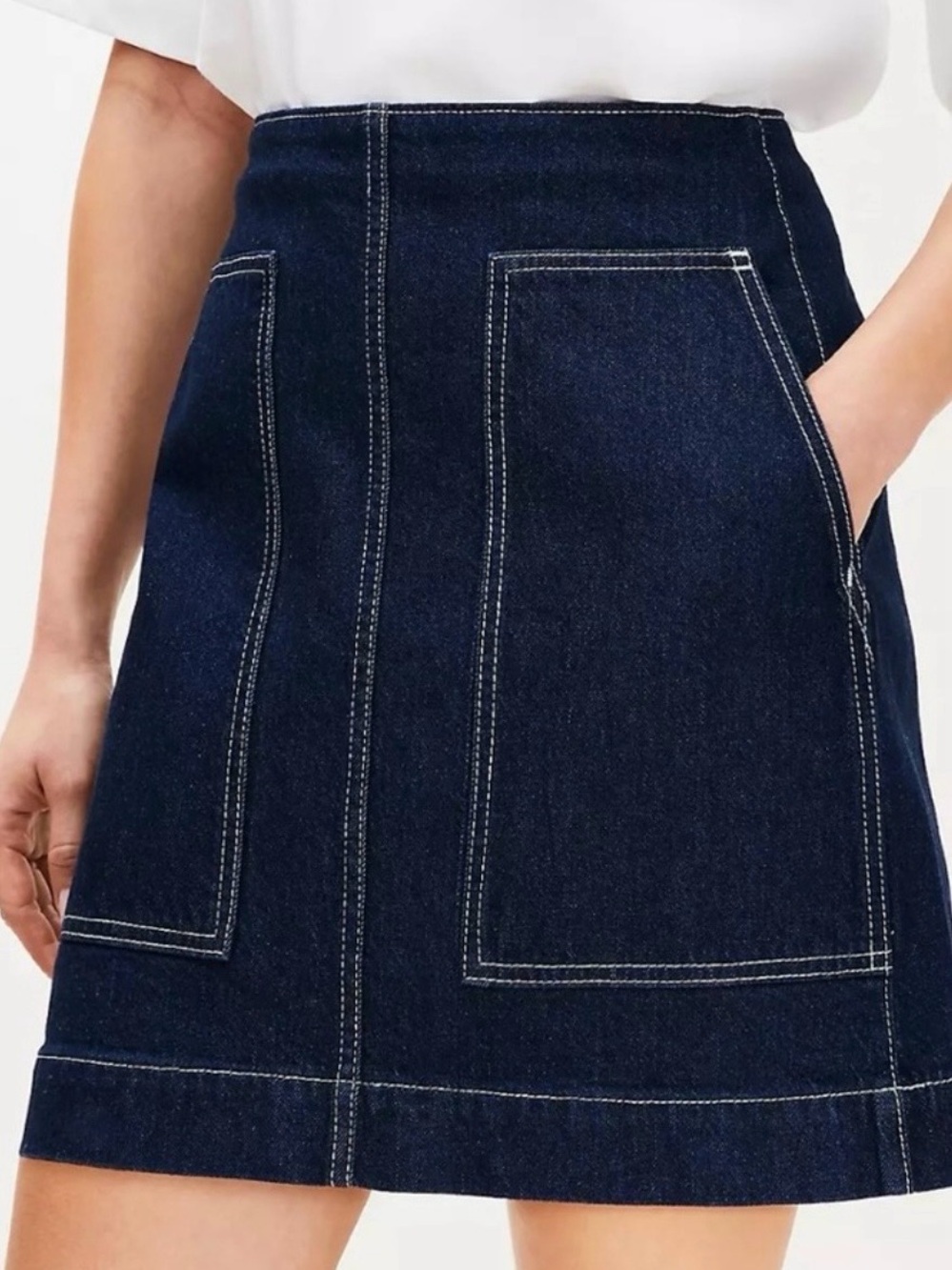 LOFT NWT size 18T Dark Blue Denim Mini Skirt with Contrast Stitching